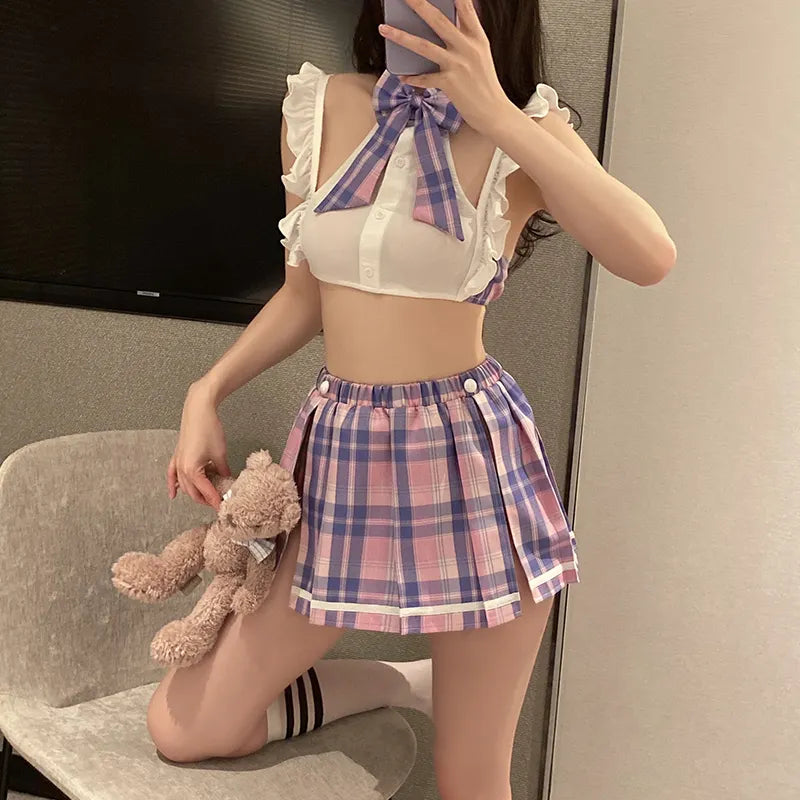 Bossman Costumes Sexy Uniforms For Hot Girls Deep V Neck Crop Top Skirt Sensual Student Uniforms Plus Size Sexy Lingerie
