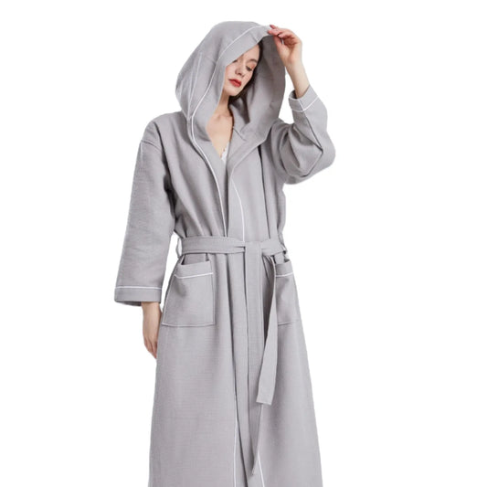Long Luxury Waffle Weave Kimono Bathrobe Lightweight Spa Robe 100% Turkish Cotton For YRF