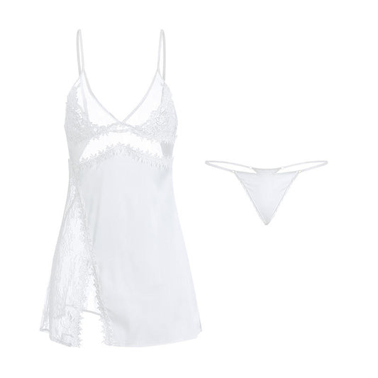 BOSSMAN Lingerie Women Sexy Night Wear See-through Satin Lace Chemise Female Nighties