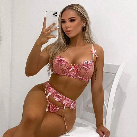 Sfy1129 Girly sexy underwear Hot satin lace stitching underwear set pajamas cute lingerie set