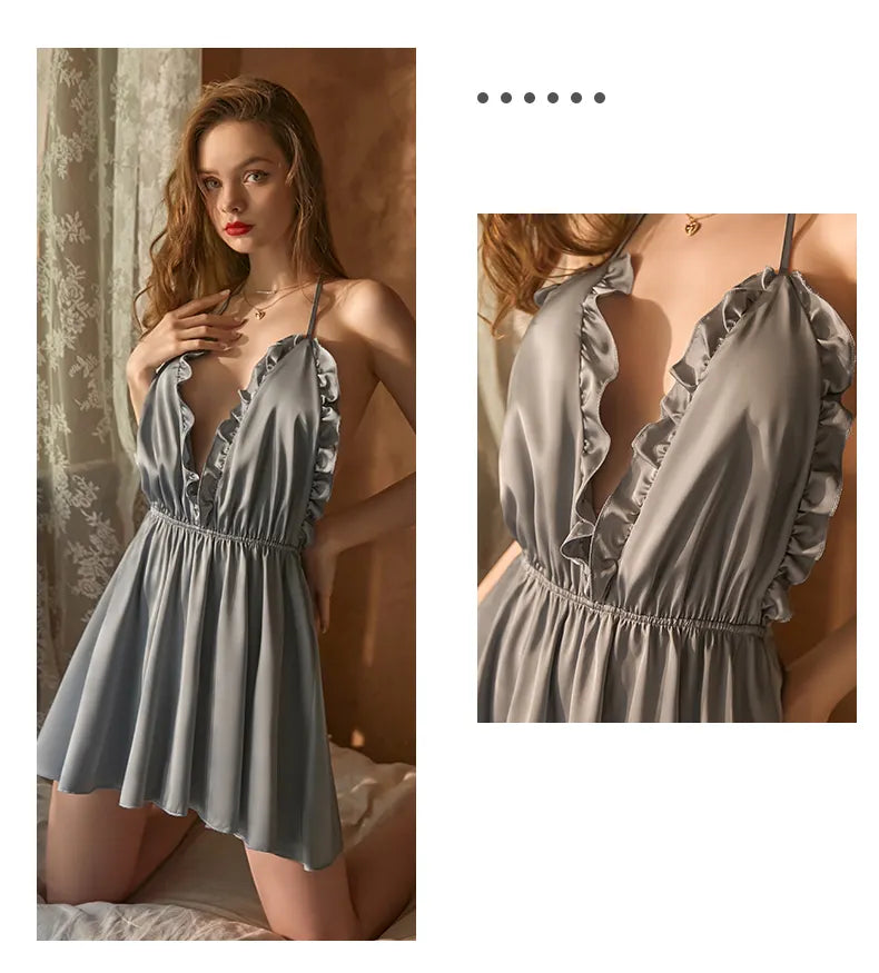 Bossman Anti wrinkle Dress Sleeveless V-Neck Charming Backless Ballgown Party dress Evenings Women's Satin Ballgown club dresses