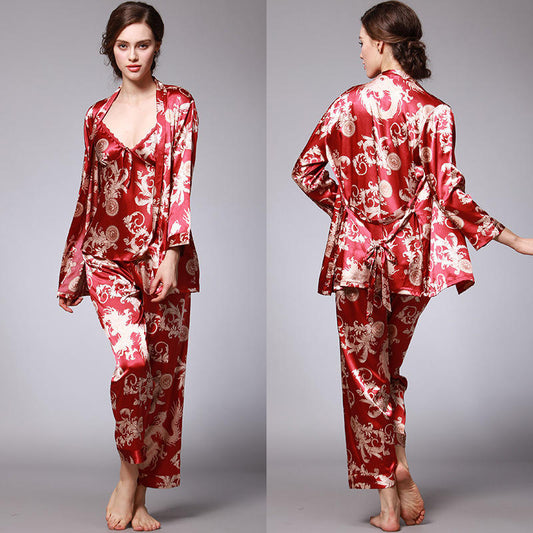 3pcs women Home wear Robe female pajamas nightgown couple bathrobe thin breathable women sleepwear