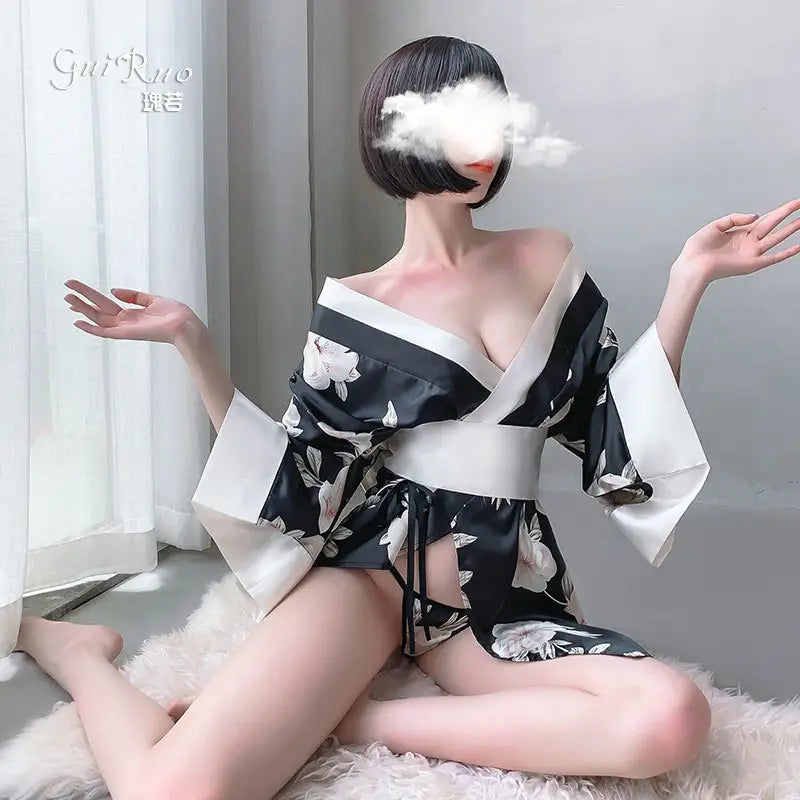 Bossman Wholesale Japanese Kimono Printing Silk Night Robe Sexy Sleepwear Party Sexy Costumes