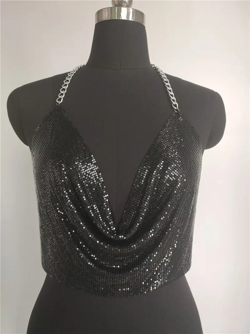 Bossman Sexy metal chain three-point women's clothing metallic feeling sexy party clothing fashion vest motorcycle girl