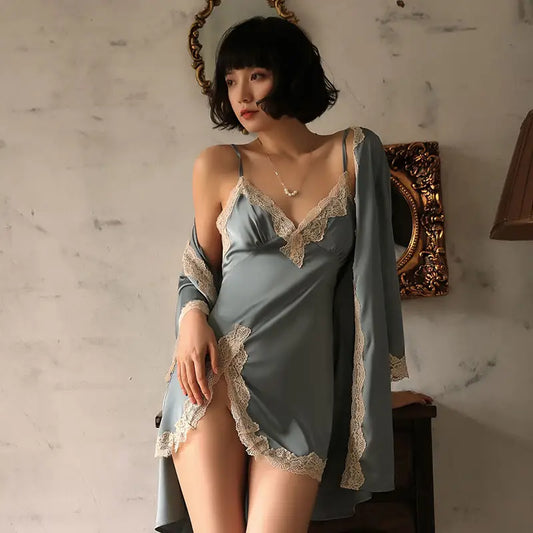 Bossman Hot sale Six Colors Sexy Short Slip Dress With Long Sleeve Robe Set lingeries womens sexy underwear