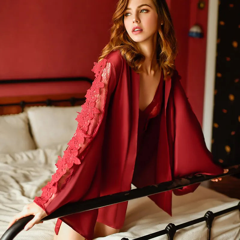 Bossman 2Pcs Lingerie plus size evening dress for women with Robe Set