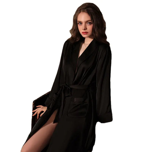 Bossman long sleeve satin robe plus size sleepwear woman nightgown robe lingerie erotic casual pajamas women's bathroom robe
