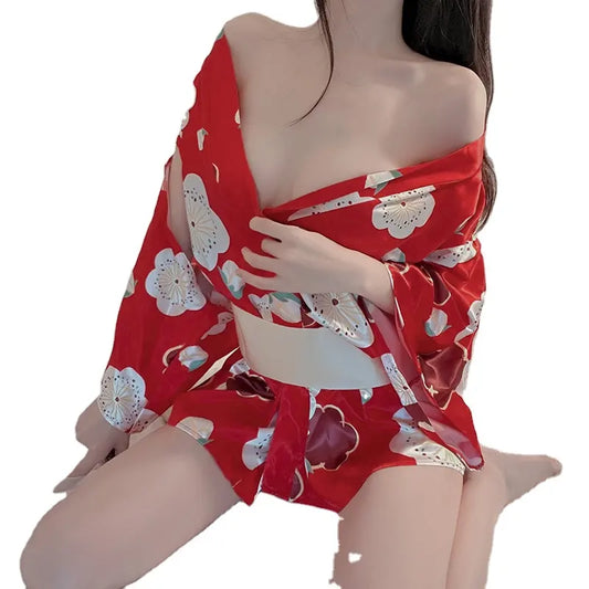 Bossman Sexy Lingerie Printed Bathrobe Japanese Kimono Sexy Temptation Uniform Adult Student Passion Suit Nightdress Female