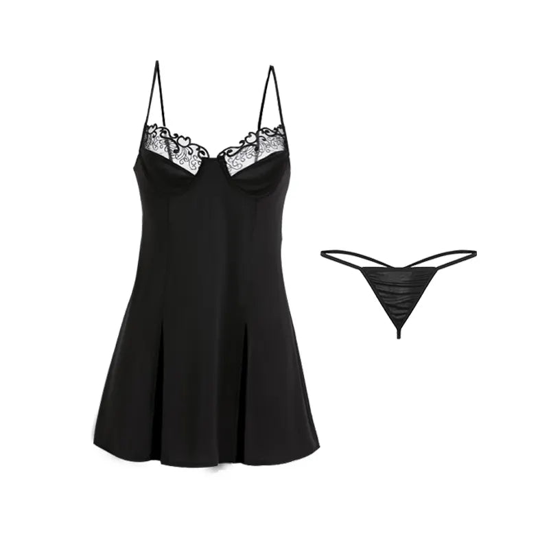 Bossman China Wholesale Sleepwear For Women Chemise Lingerie Lady's Nighties Push Up Bra Front Split Imitated Silk Night Dress