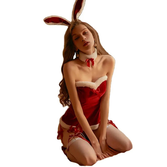 Bossman Women Cosplay Costumes Role Play Velvet Bunny Girl Dress Up Uniform Lingerie Set