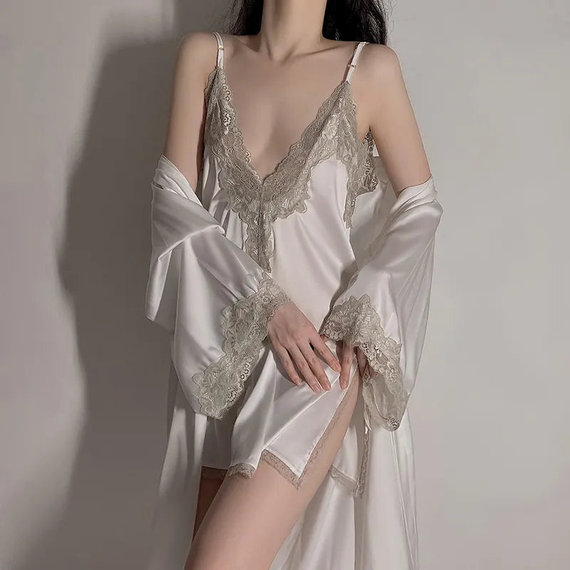 Bossman China Wholesale Sexy Sleepwear Women Night Robe Long Sleeve Silk Satin Bathing Robe