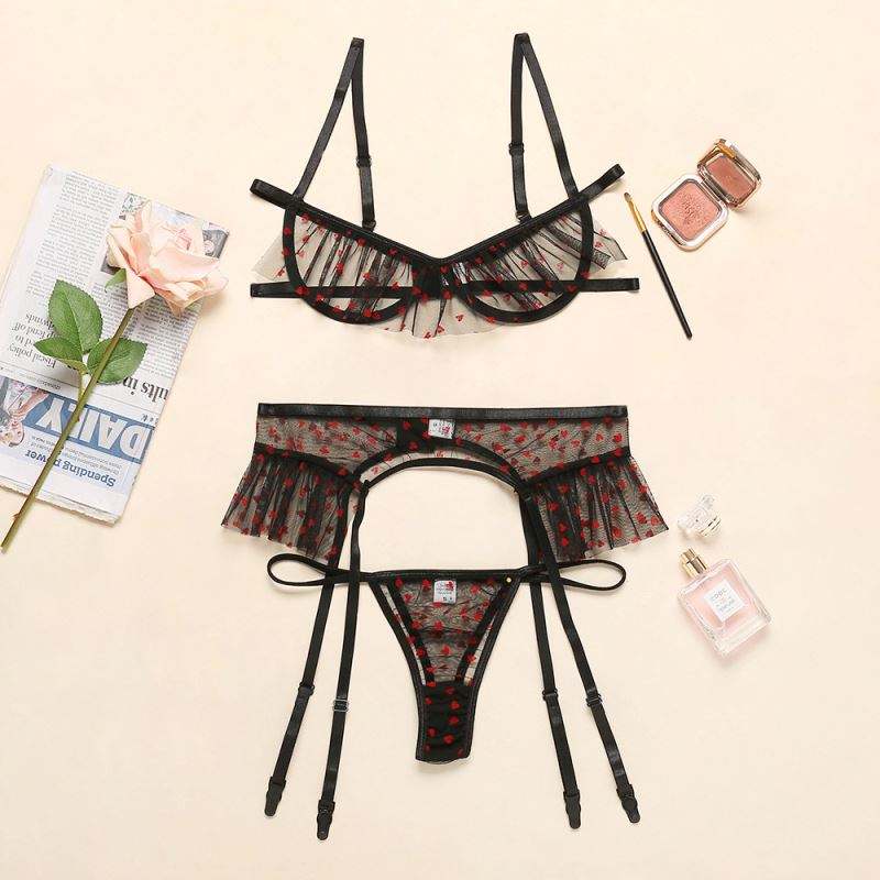 B51615A European lady hot lace see-through sexy printed bra sets