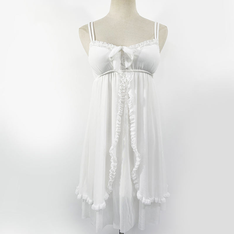 Bossman hot sale light luxury sleepwear women white flounce trim sweet pajama night dress