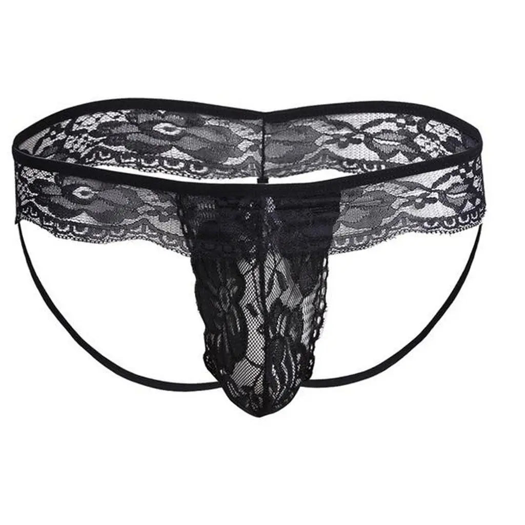 Bossmay Mens Sexy See-Through Thong Big Pouch Panties Briefs Bulge Sexy Underwear Low Waist Briefs Gay Lace Underpants