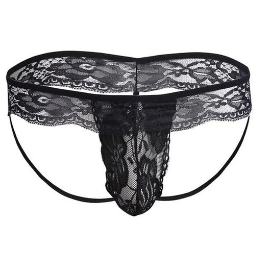 Bossmay Mens Sexy See-Through Thong Big Pouch Panties Briefs Bulge Sexy Underwear Low Waist Briefs Gay Lace Underpants