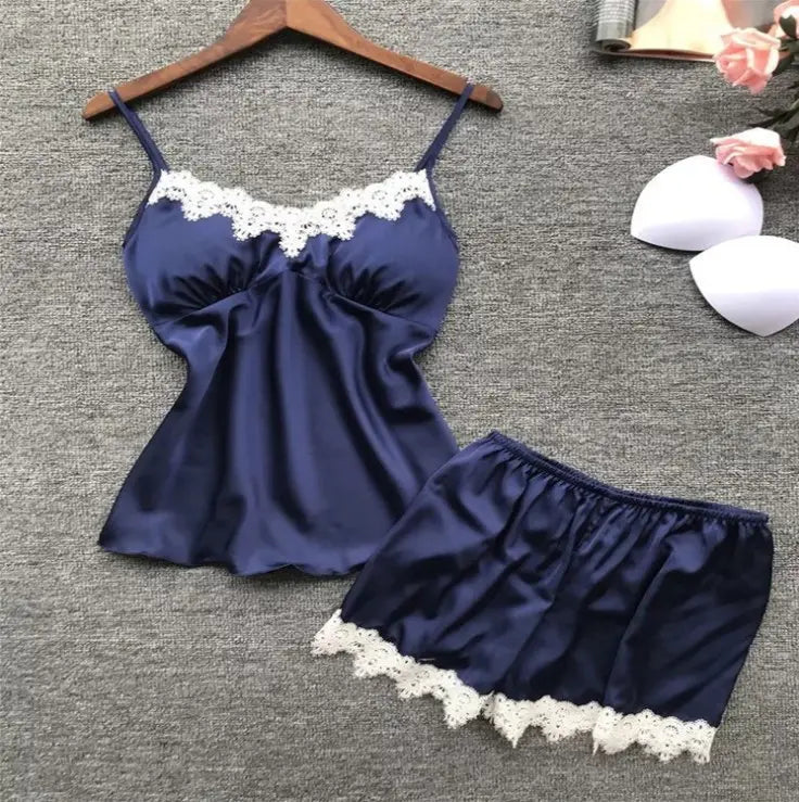 Bossman Female Sleeveless Satin camisole Pajama Set Sleepwear For Women Cute Cartoon Print Sexy Tank Shorts Camisole