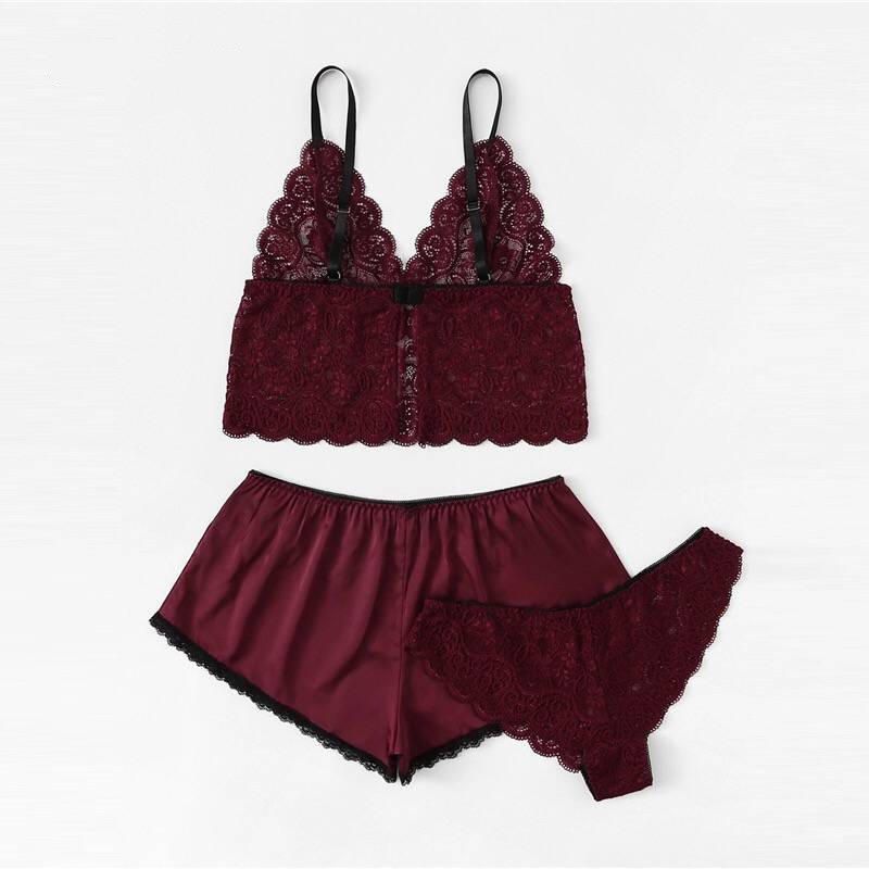 womens sexy underwear Bossman Women's Sleepwear Sexy Women Pyjama Lace V-neck Sleeveless Top And Shorts Pajama 3pcs Lingerie Set bridesmaid dresses