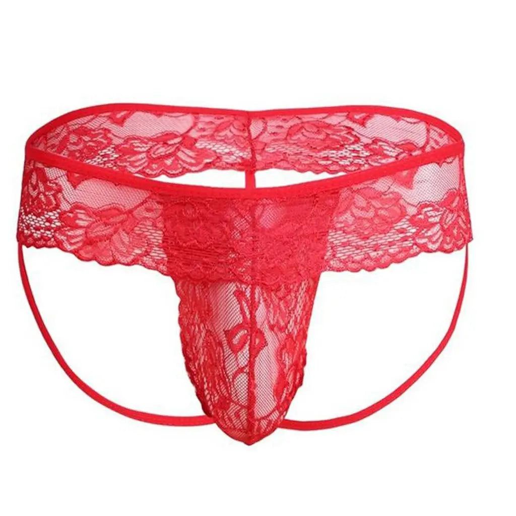 Bossmay Mens Sexy See-Through Thong Big Pouch Panties Briefs Bulge Sexy Underwear Low Waist Briefs Gay Lace Underpants