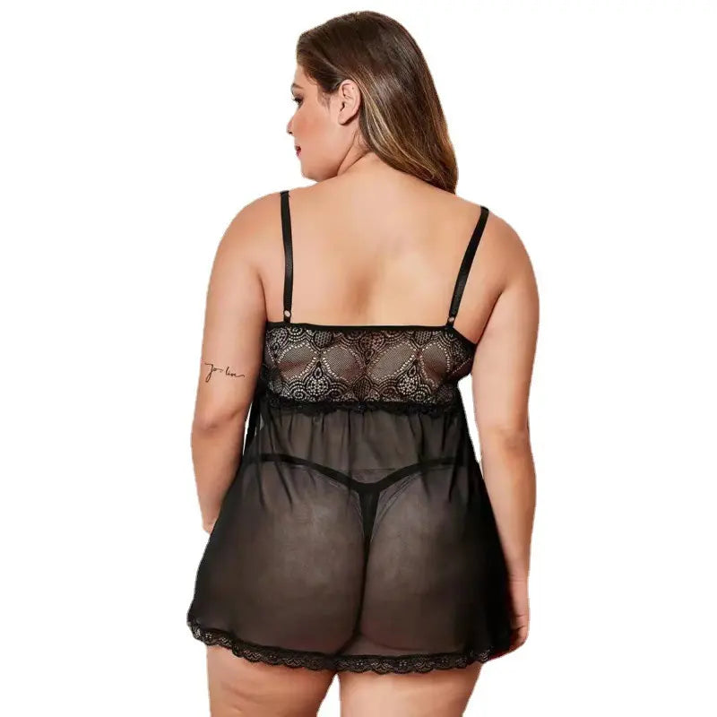 6xl Sexy pajamas women's transparent mesh suspender short skirt French private comfortable breathable home clothing for fat girl