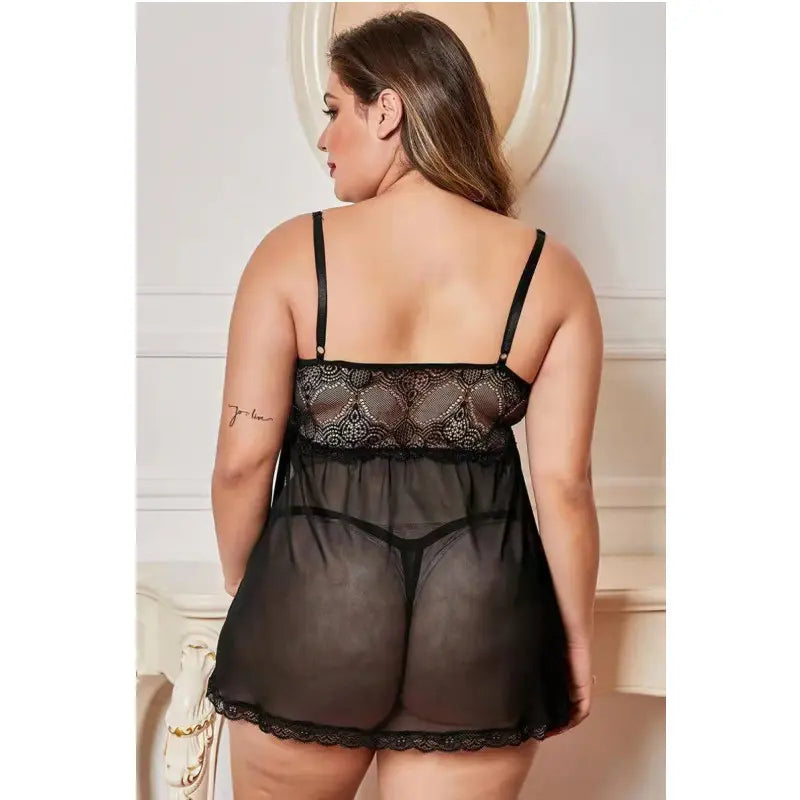 6xl Sexy pajamas women's transparent mesh suspender short skirt French private comfortable breathable home clothing for fat girl