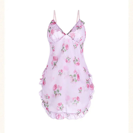Bossman Spring and summer sexy seduction floral slit private pajamas backless suspender nightdress homewear set