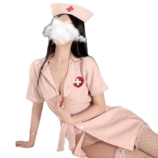 Bossman Sexy Underwear Sexy Seduction Nurse Dress Breast Bare Solid Color Skirt Role Play Uniform Costume