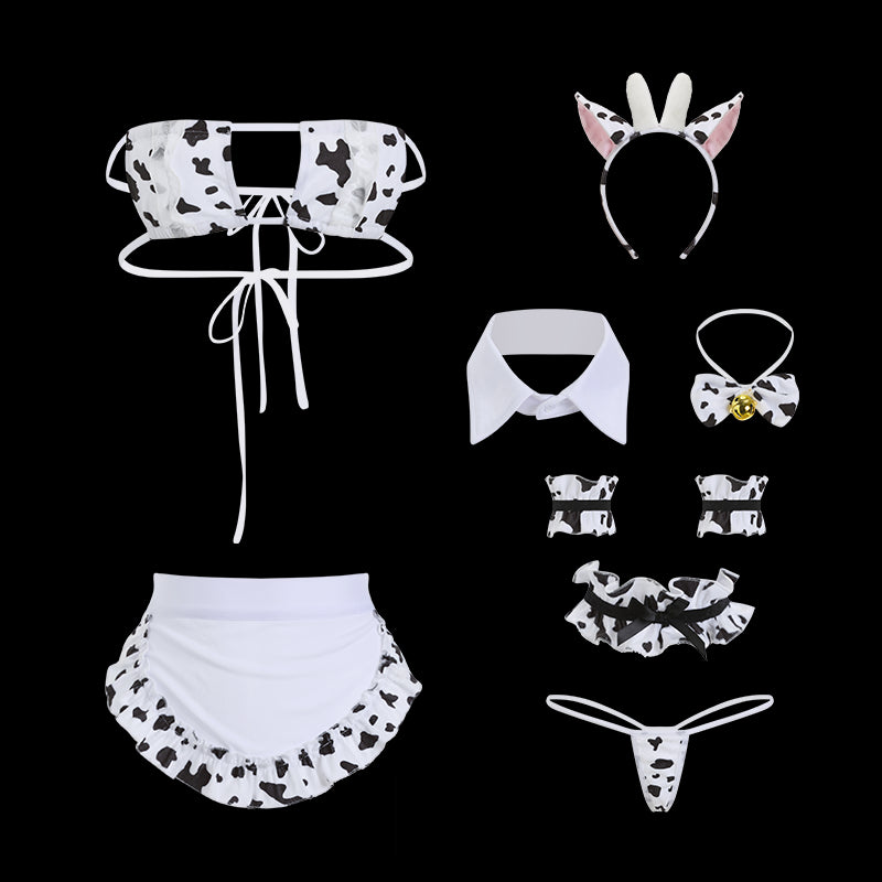 BOSMAY Sexy underwear hollow breast-exposed cartoon sweet cow three-point maid uniform set BSM1773