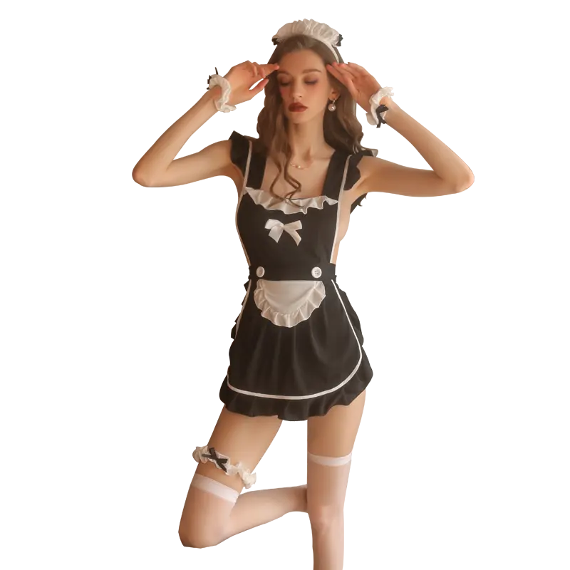 BSM1733 Sexy Lingerie Sexy Maid Costume Role Playing Lace up Sweet Apron Bed Uniform Dresses Women
